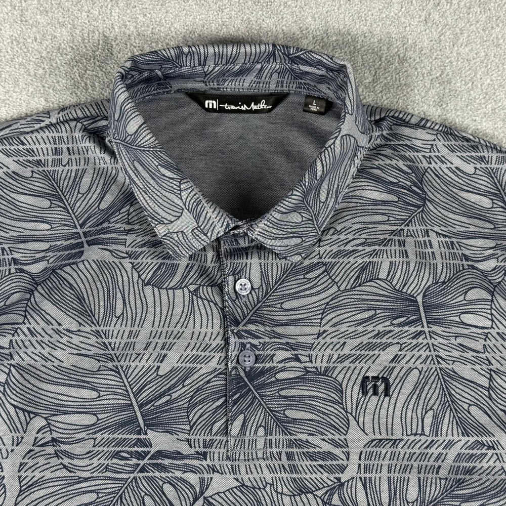 Travis Mathew Polo Shirt Mens L Blue Navy Floral Performance Pima Cotton - Picture 3 of 6
